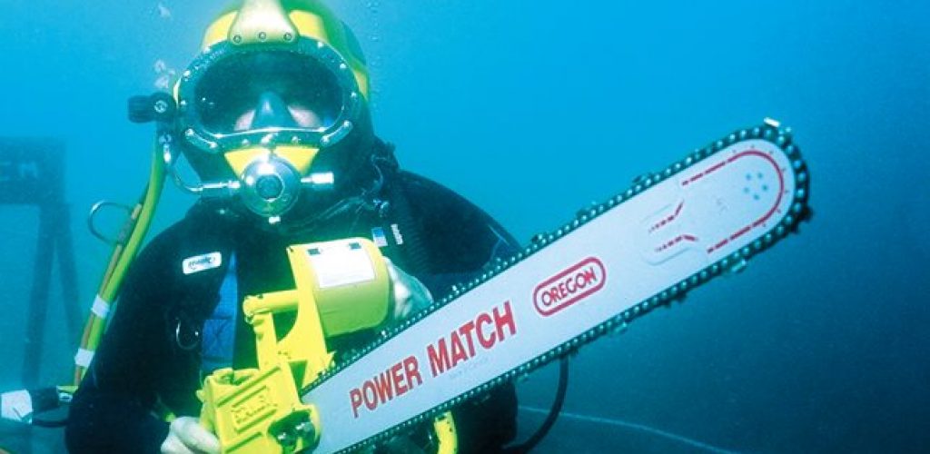 Surface Supply Diver with Chainsaw